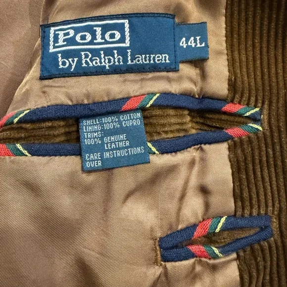 Polo Ralph Lauren Brown Corduroy Jacket w/Leather Elbow Patches, 44L, Great Cond